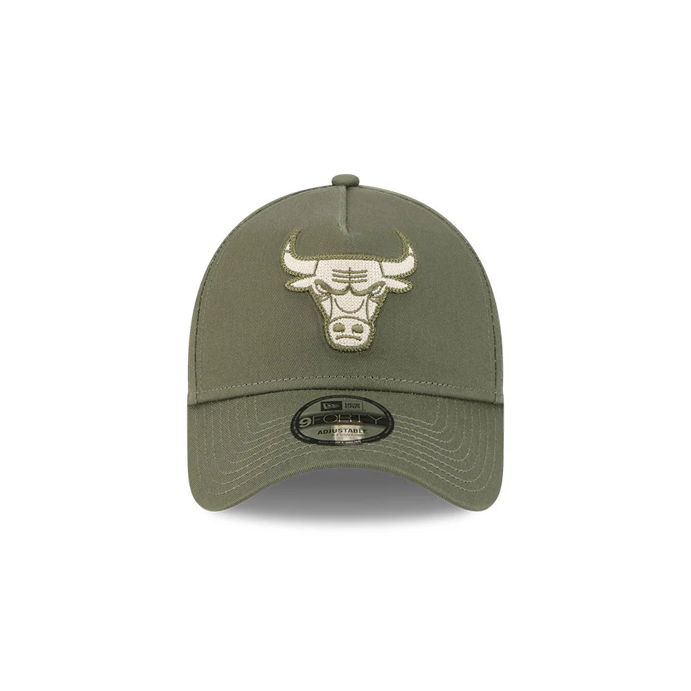 Chicago Bulls Hat - Olive Earth Tonal Chainstitch 9Forty A-Frame NBA Snapback Cap - New Era